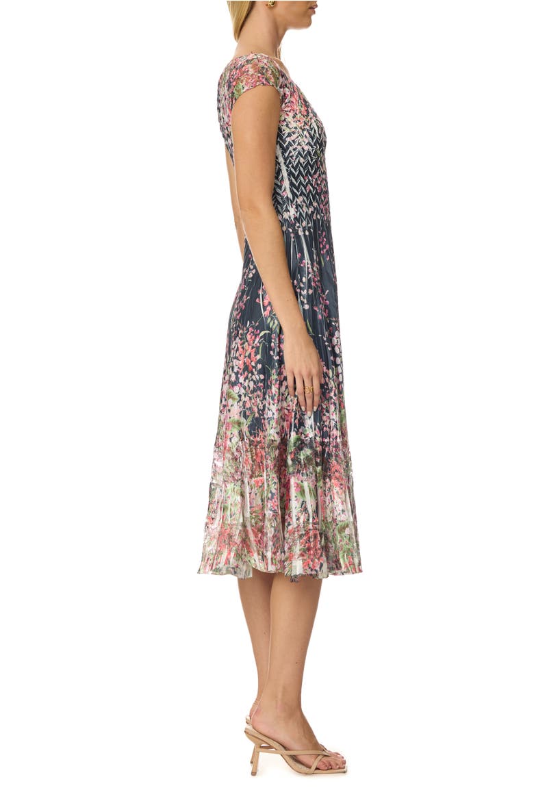 Border Print Charmuese Dress with Cap Sleeves, Alternate, color, Spider Orchid