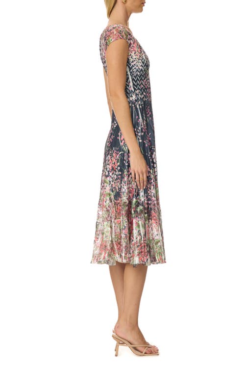 Komarov Border Print Charmuese Dress With Cap Sleeves In Multi