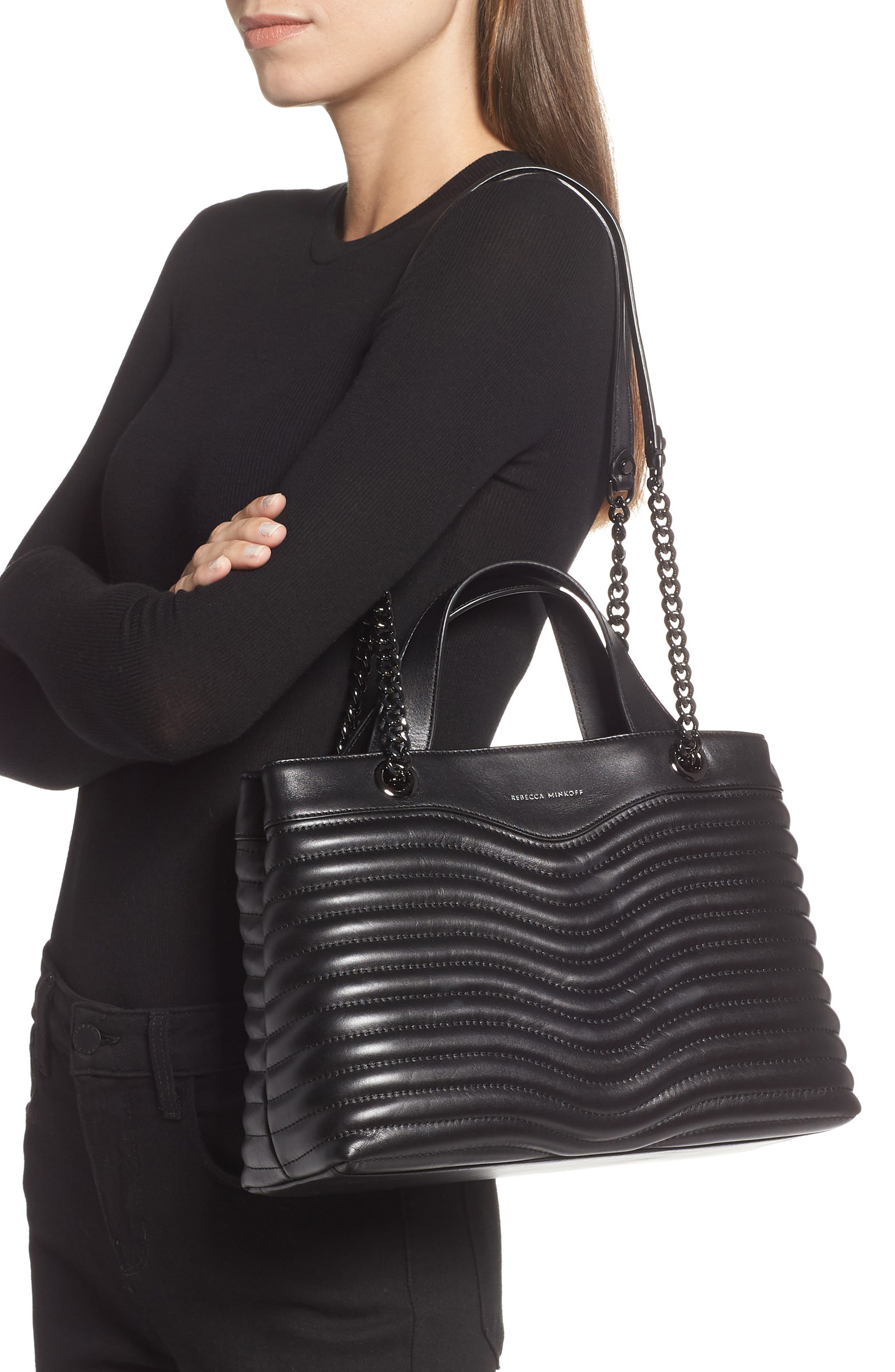 MAB Quilted Leather Satchel, Alternate, color, BLACK