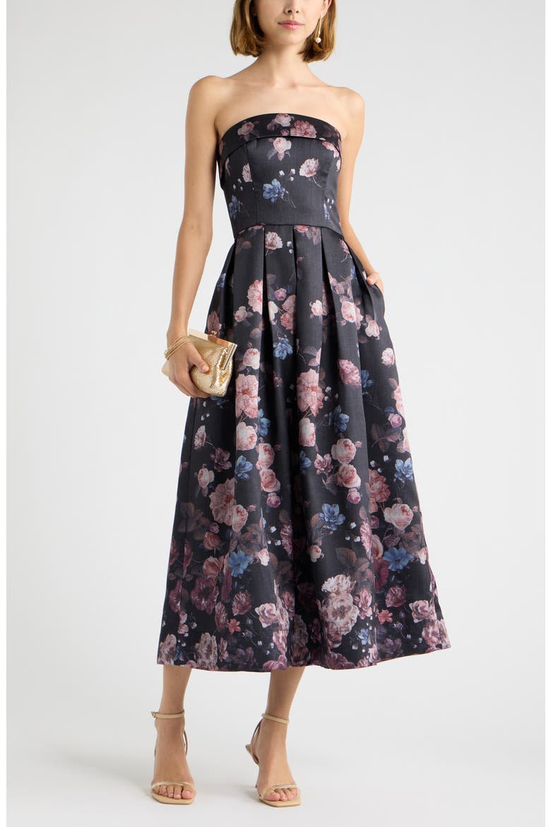 Floral Print Strapless Maxi Dress, Alternate, color, BLACK MULTI EMMA FLORAL