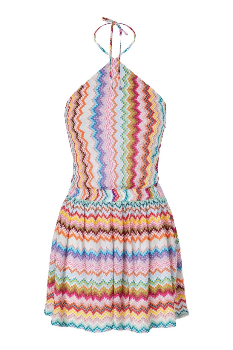 Short Jumpsuit In Lamé Viscose With Pixel-effect Zigzag Pattern, Alternate, color, Multicoloured