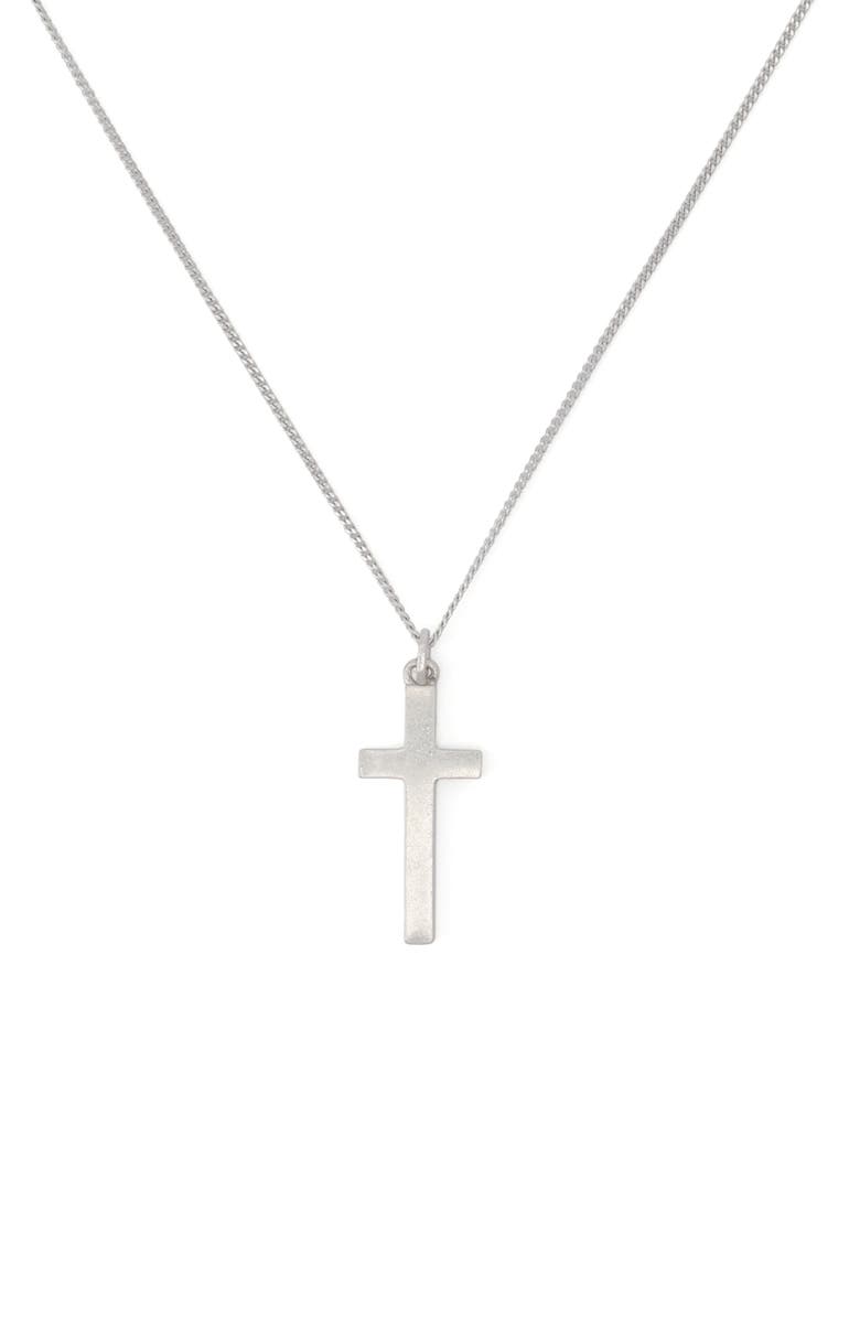 AllSaints Gabe Cross Pendant Necklace, Alternate, color, Warm Silver