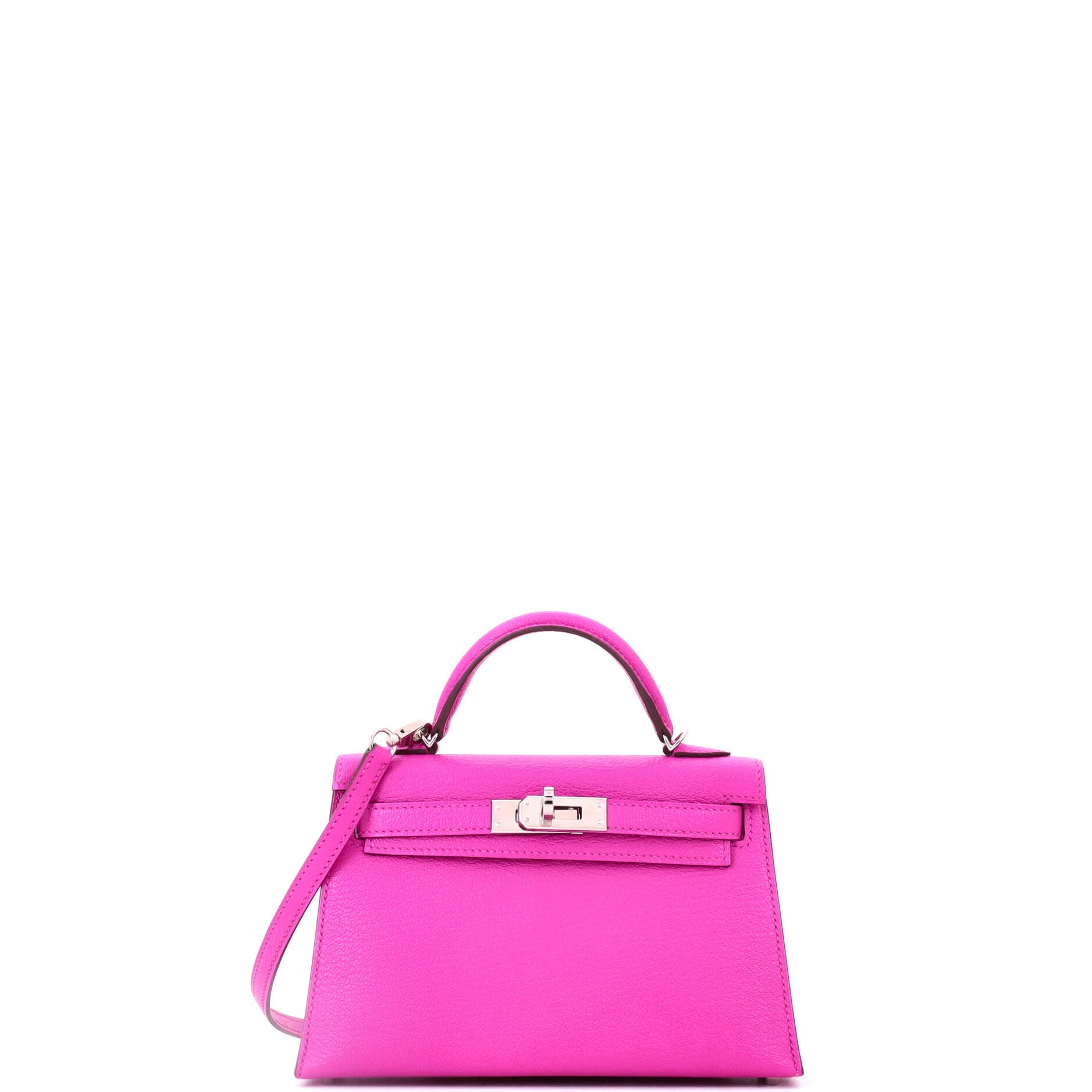 Pre-Owned Hermes Kelly Mini II Bag Pink Chevre Mysore with Palladium Hardware 20, Main, color, Rose Pourpre