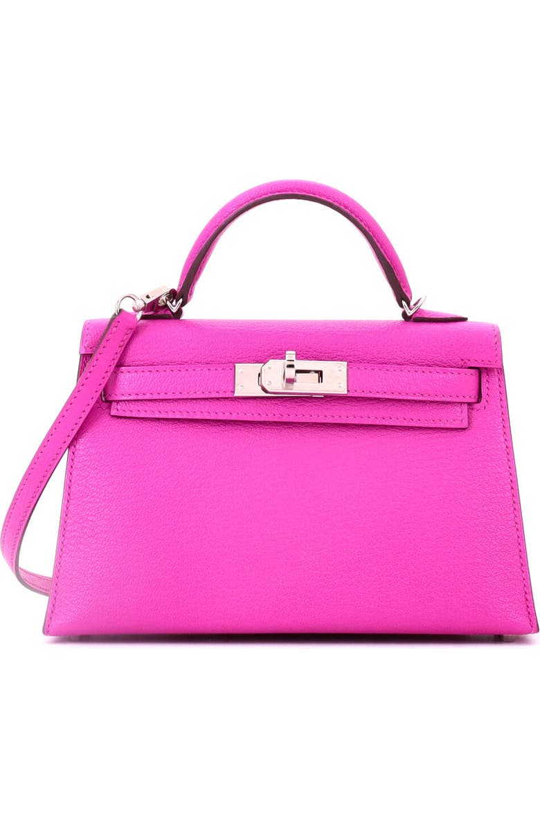 Pre-Owned Hermes Kelly Mini II Bag Pink Chevre Mysore with Palladium Hardware 20, Main, color, Rose Pourpre