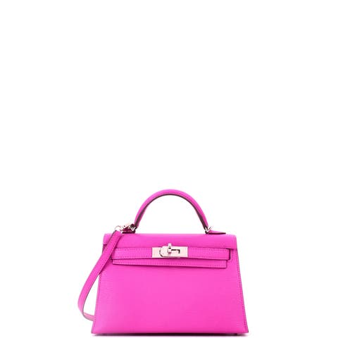 Kelly Mini II Bag Pink Chevre Mysore with Palladium Hardware 20