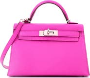 Pre-Owned Hermes Kelly Mini II Bag Pink Chevre Mysore with Palladium Hardware 20