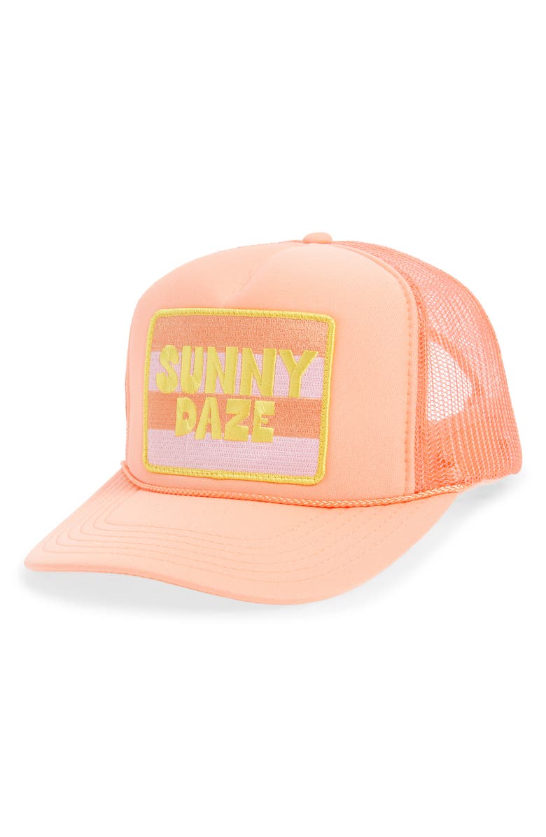 Friday Feelin’ Sunny Daze Trucker Hat, Main, color, Coral