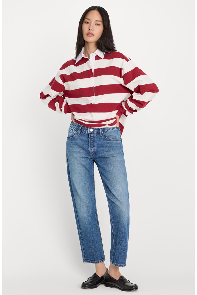 Oversize Rugby Polo Top, Alternate, color, MERLOT AND CHALK RUGBY STRIPE