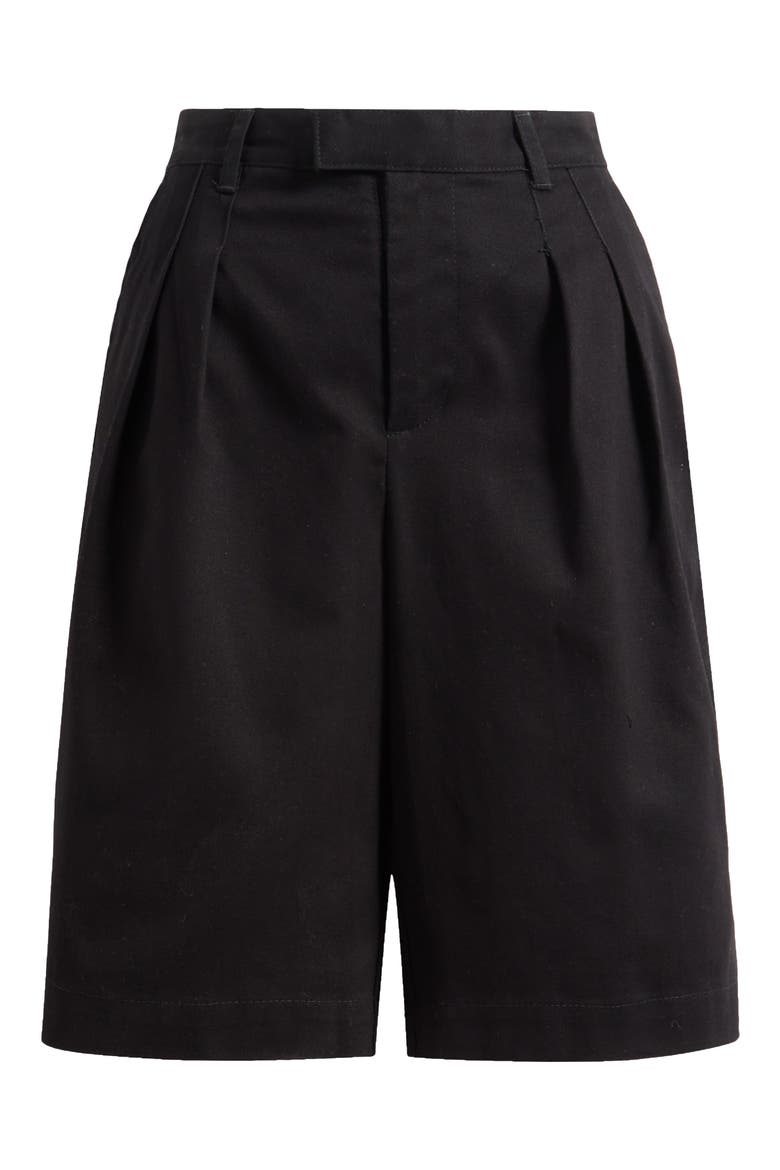 Ivana Pleated Front Cotton Shorts, Alternate, color, BLACK