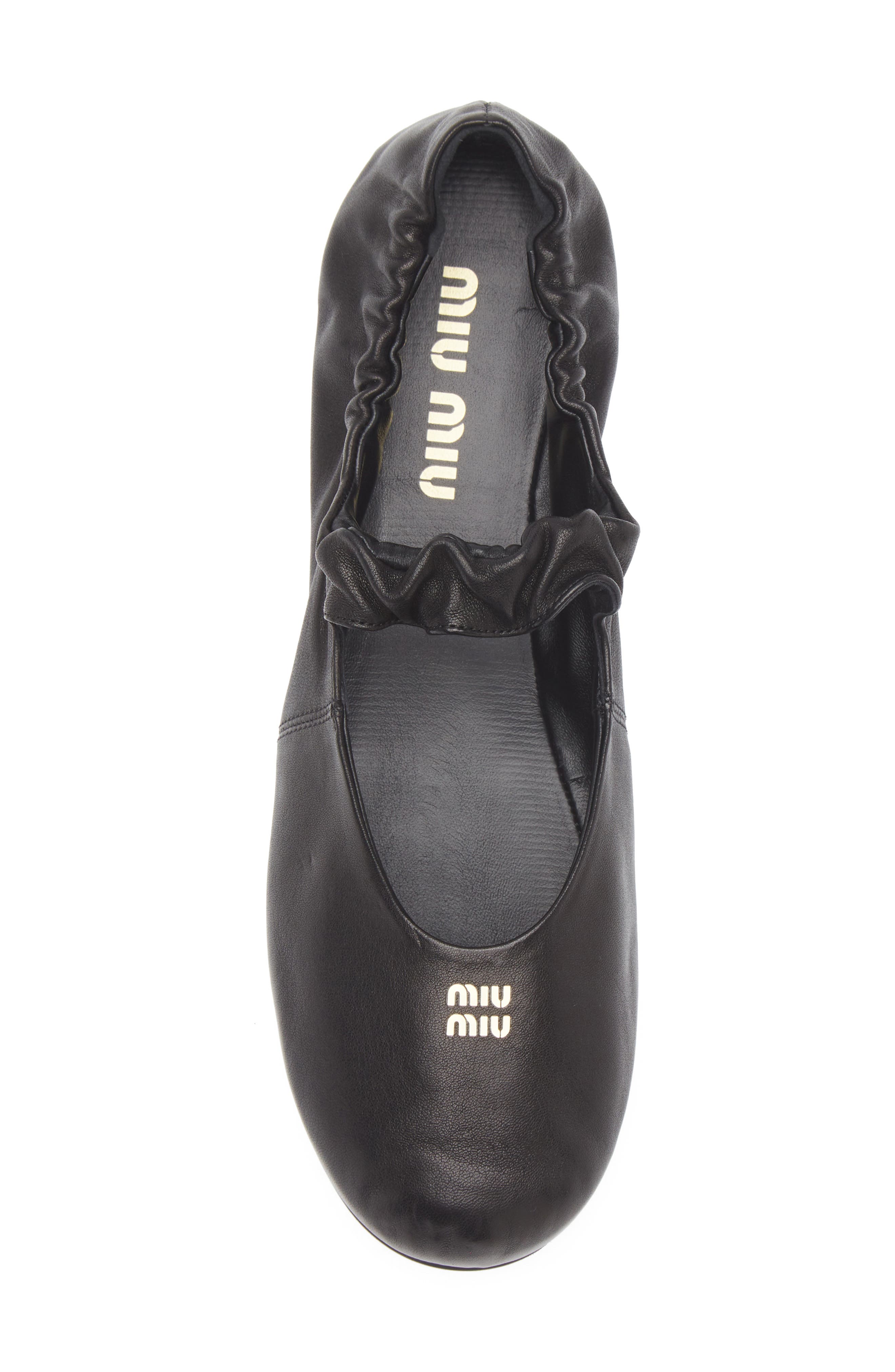 Miu Miu Ruched Ballerina Flat, Alternate, color, Nero