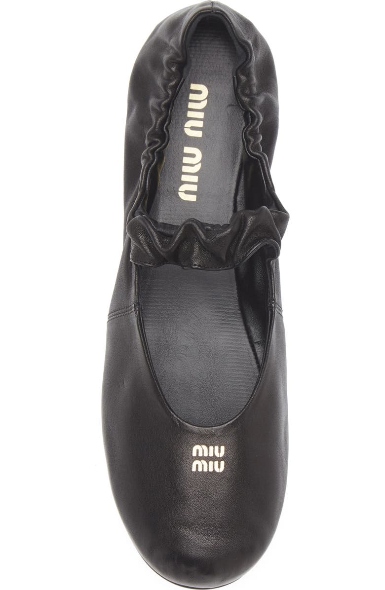 Miu Miu Ruched Ballerina Flat, Alternate, color, Nero