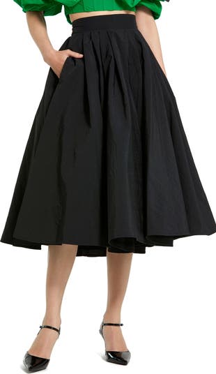Faille High Waisted A Line Midi Skirt