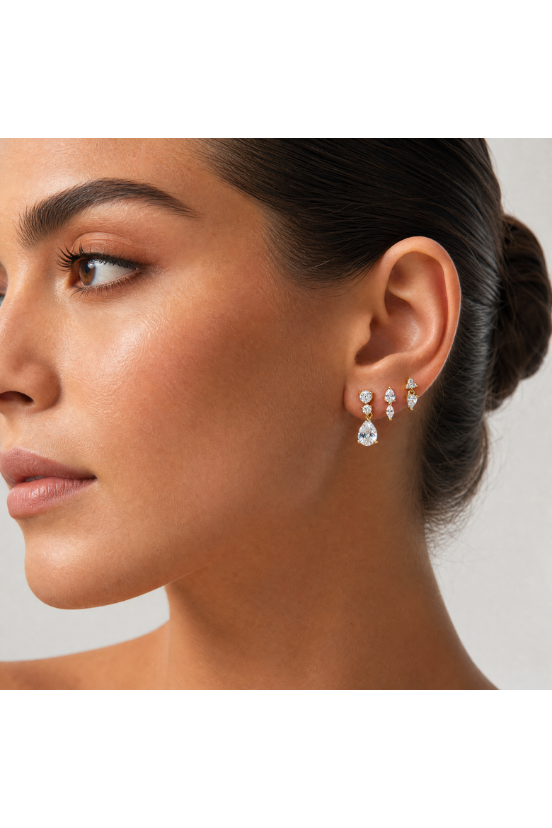 Shaker Pear Drop Stud Earring, Alternate, color, Gold