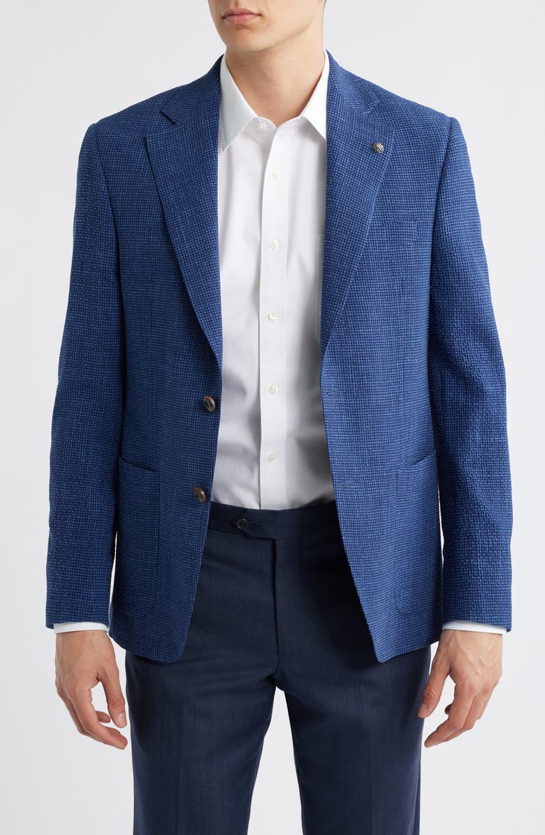 Jack Victor Myles Navy Check Wool Blend Seersucker Sport Coat, Main, color, Mid Blue