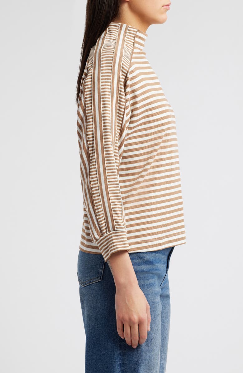 Wit 
Wisdom Stripe Mock Neck Rib Top, Alternate, color, Camel/ Off White