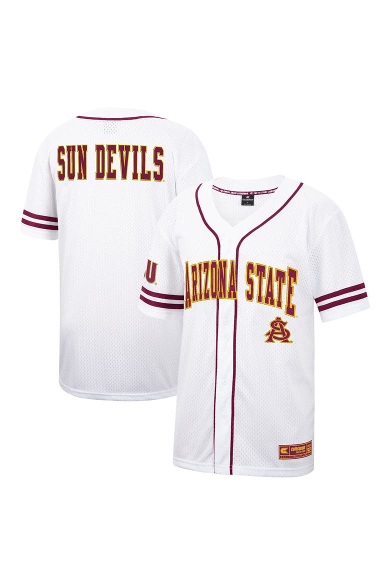 Men's Colosseum White Arizona State Sun Devils Free Spirited Mesh Button-Up Baseball Jersey, Main, color, White