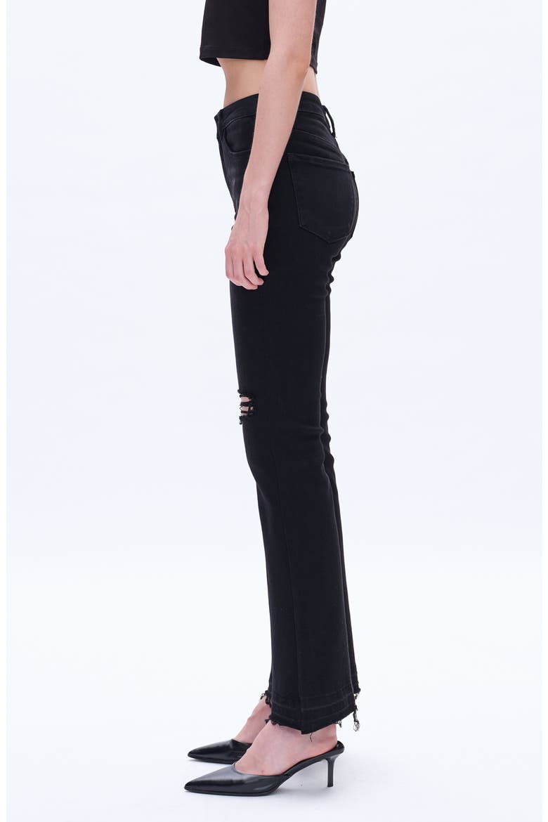 Lauren Ripped High Waist Raw Hem Flare Jeans, Alternate, color, BLACK