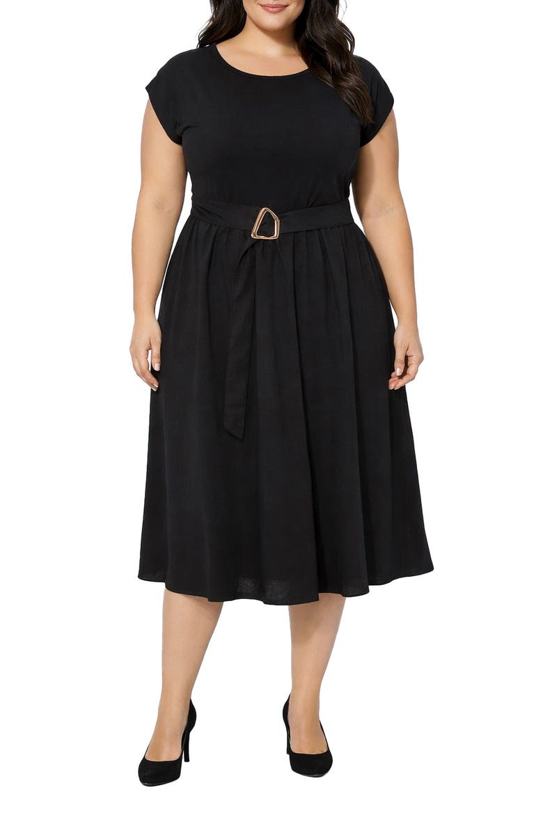 Sleeveless Buckle Belt Poplin Twofer Dress, Alternate, color, BLACK