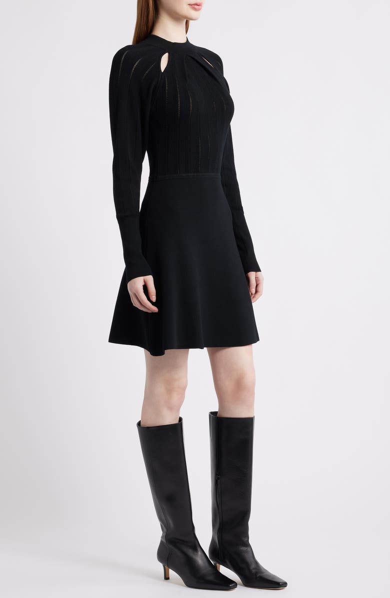 BOSS Fuccia Long Sleeve Cutout Fit & Flare Dress, Alternate, color, Black