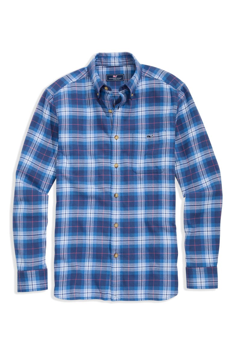 Muskeget Plaid Cotton Flannel Button-Down Shirt, Alternate, color, TIDE BLUE