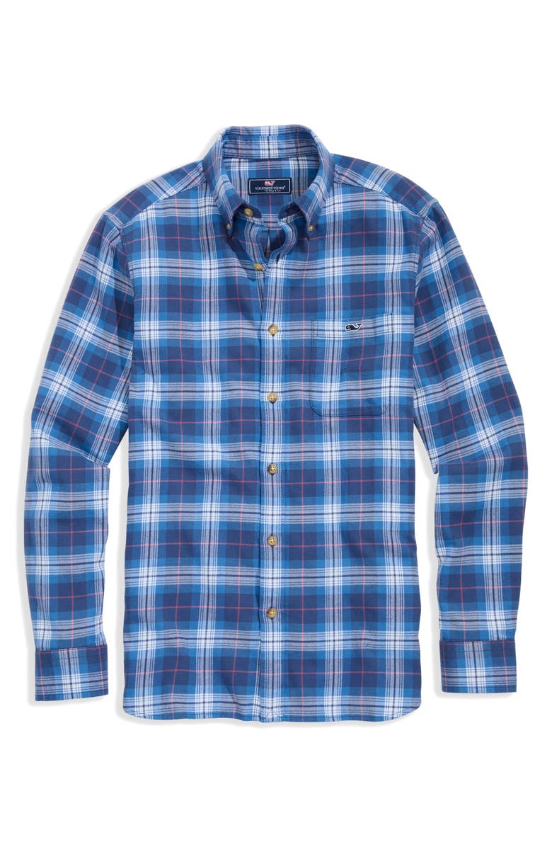 vineyard vines Muskeget Plaid Cotton Flannel Button-Down Shirt, Alternate, color, Tide Blue
