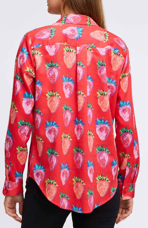 FOXCROFT FOXCROFT CHARLIE STRAWBERRY PRINT COTTON BUTTON-UP SHIRT