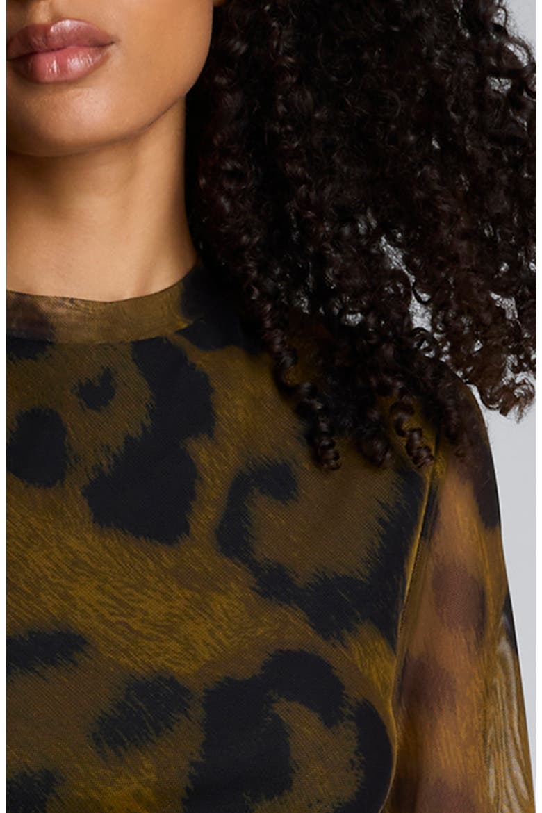 Print Knot Long Sleeve Mesh Midi Dress, Alternate, color, OLIVE GREEN MULTI