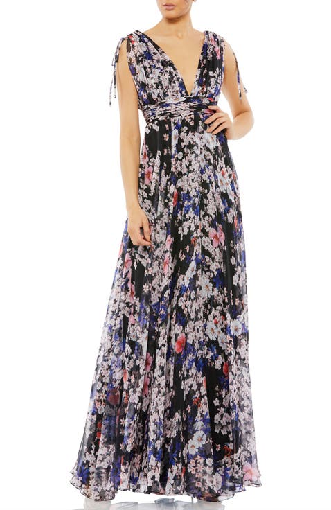 Floral Tie Shoulder V-Neck Maxi Dress