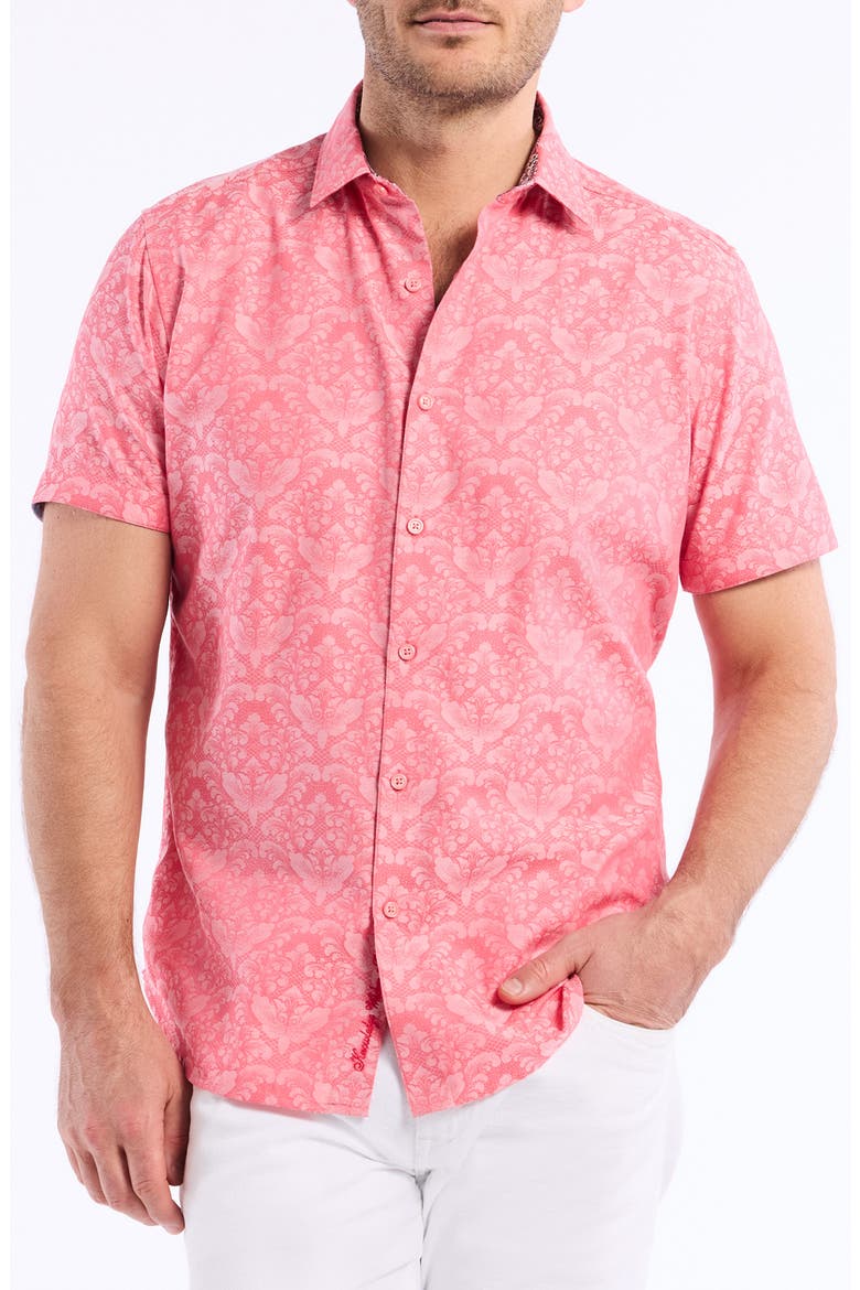 Bayveiw Short Sleeve Cotton Jacquard Button-Up Shirt, Main, color, CORAL