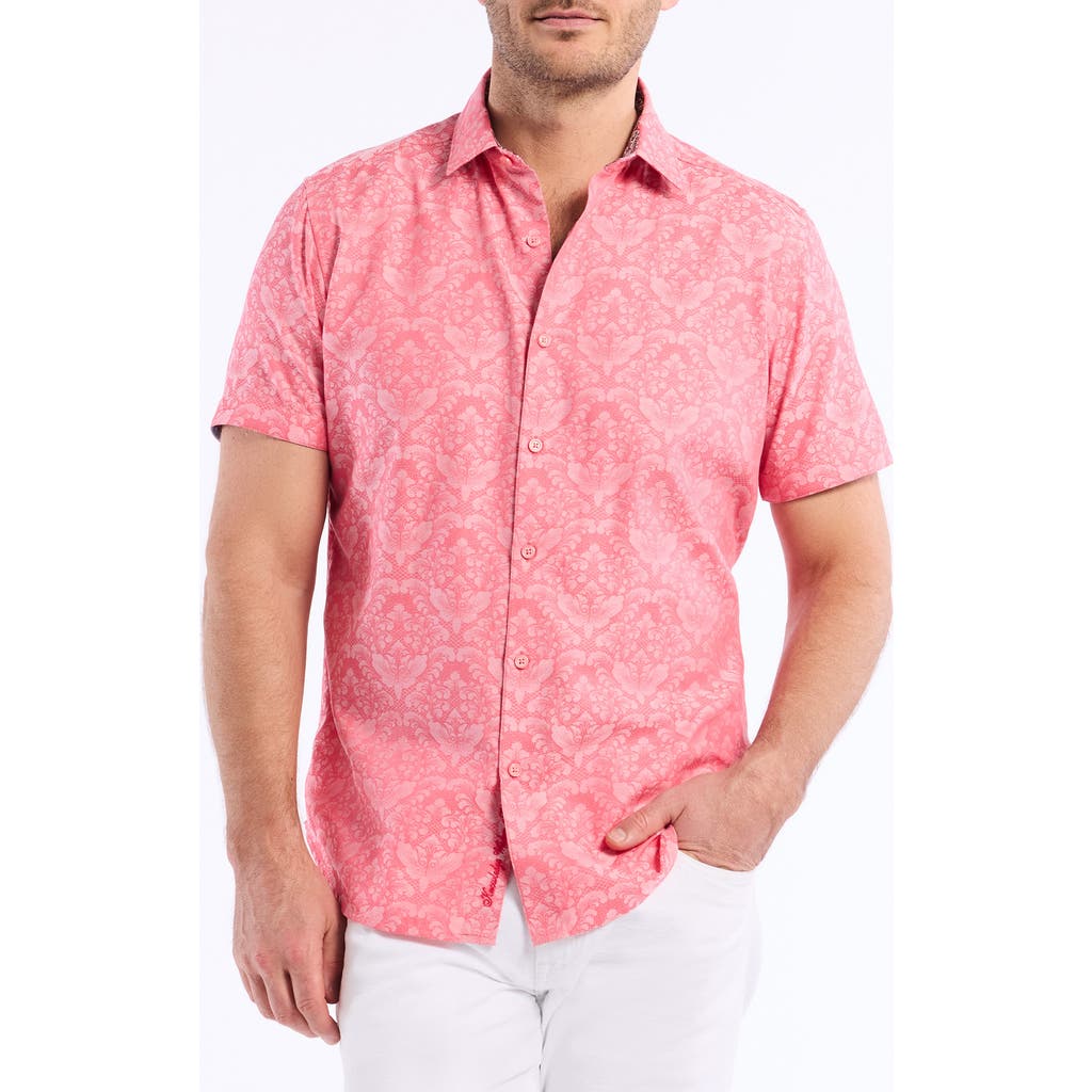 Robert Graham Bayveiw Short Sleeve Cotton Jacquard Button-up Shirt In Coral