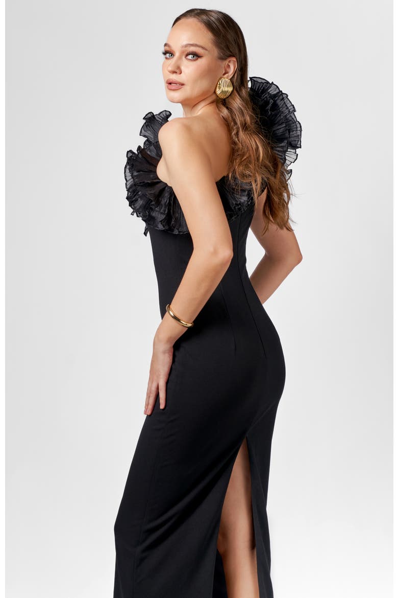 Elena One Shoulder Ruffle Midaxi, Alternate, color, BLACK
