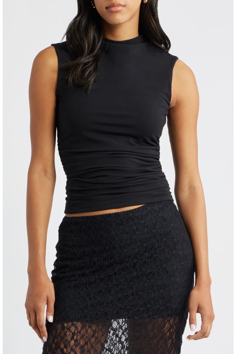 Ruched Mock Neck Tank, Main, color, BLACK