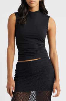 Open Edit Ruched Mock Neck Tank