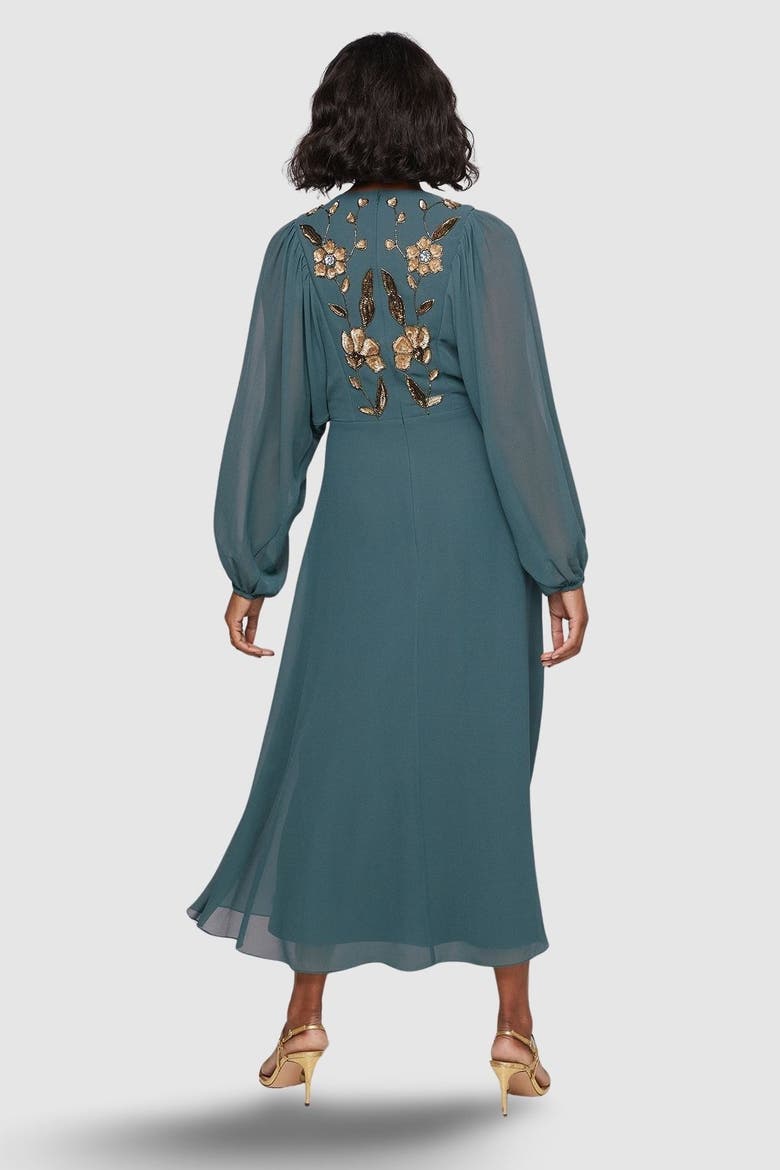 Embellished Balloon Sleeve Midi Dress, Alternate, color, Green