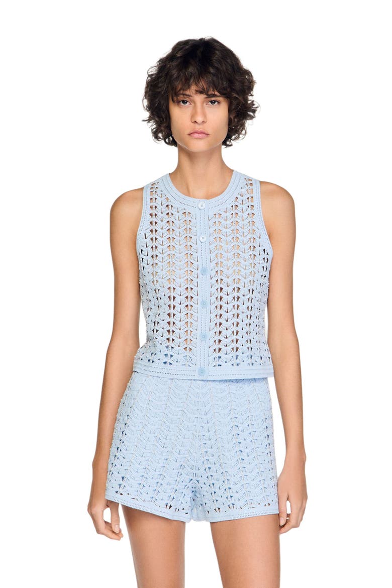 Beaded crochet cardigan, Main, color, Sky blue