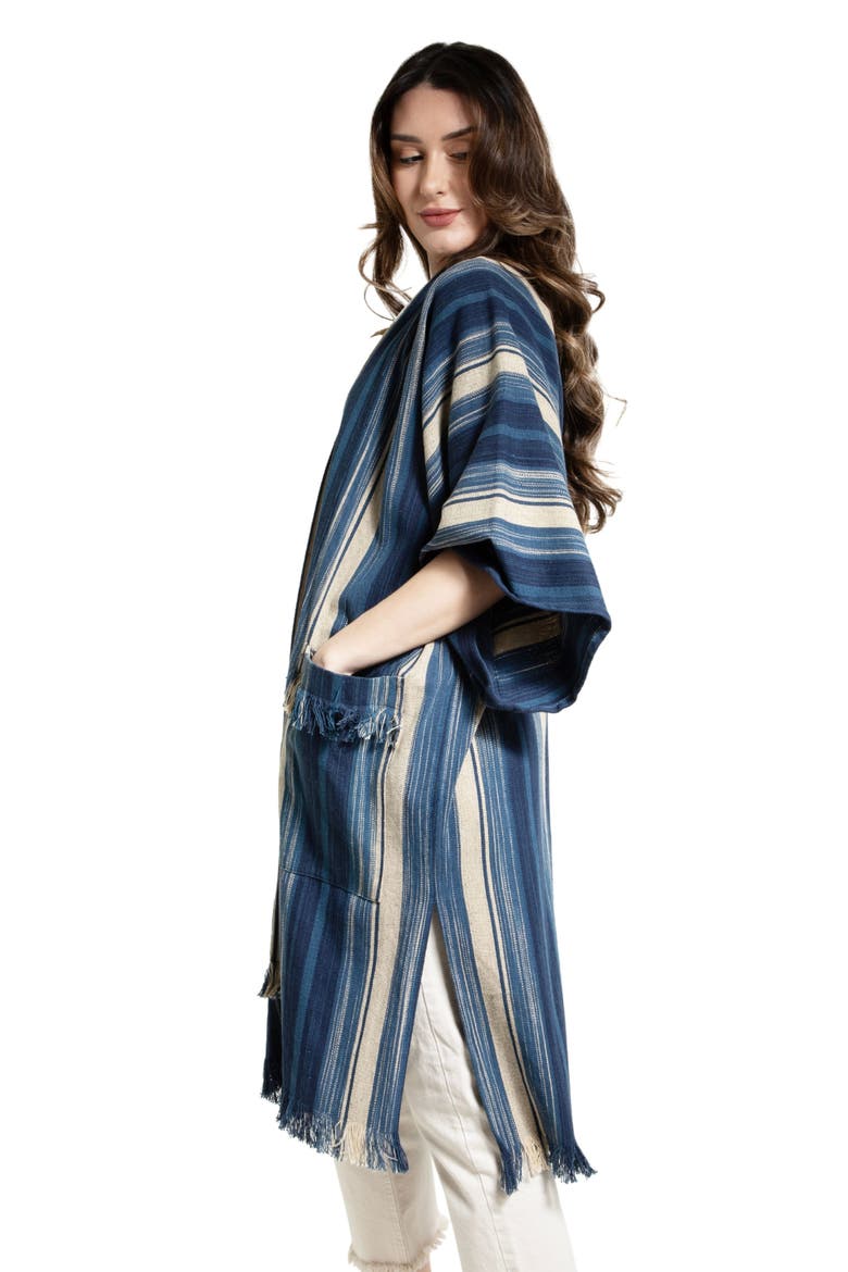 Striped Fringe Trim Duster, Alternate, color, NAVY
