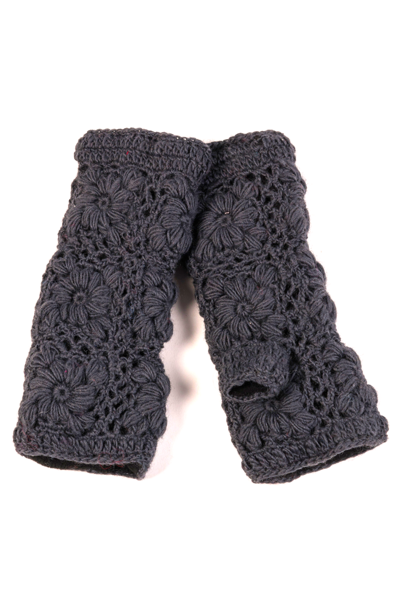 Nirvanna Designs Flower Crochet Handwarmers, Main, color, Smoke