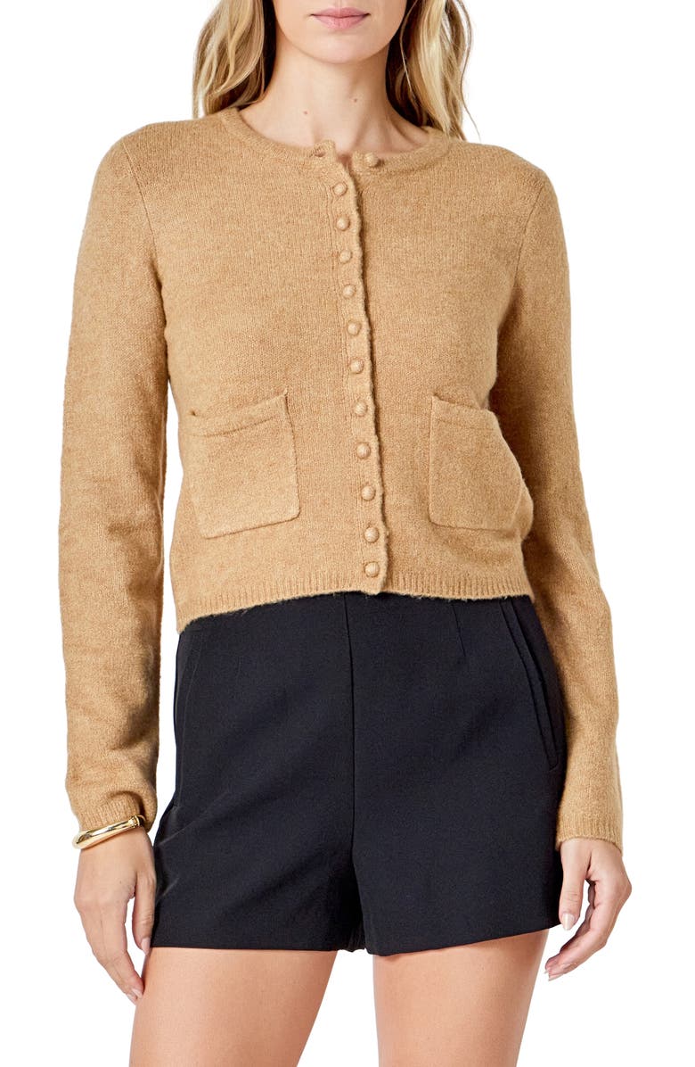 Endless Rose Button Front Cardigan, Main, color, Camel