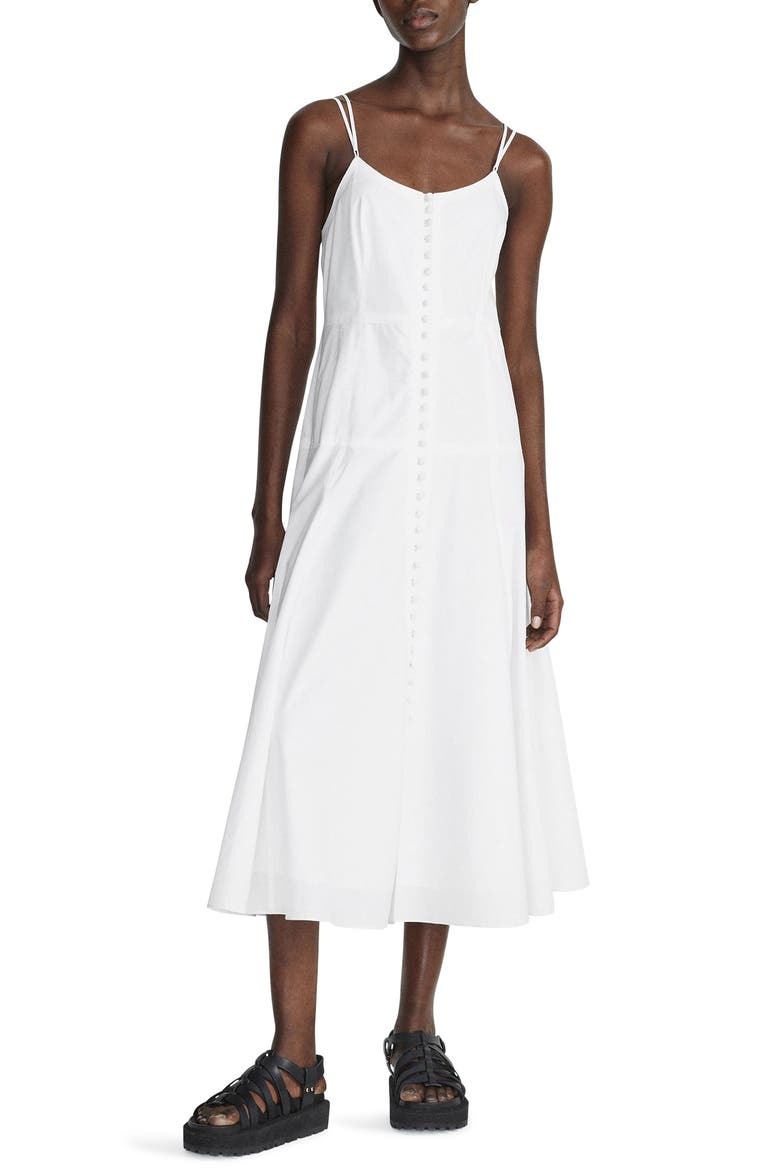 Misty Button Front Cotton Sundress, Main, color, WHITE