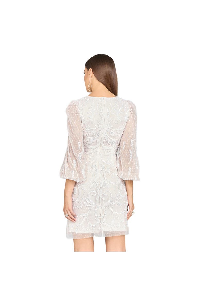 V-Neck, Balloon Sleeve Bridal Mini, Alternate, color, IvoryNude