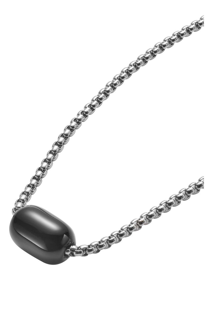 Men's Stainless Steel Semiprecious Stone Bead Pendant Necklace, Alternate, color, BLACK