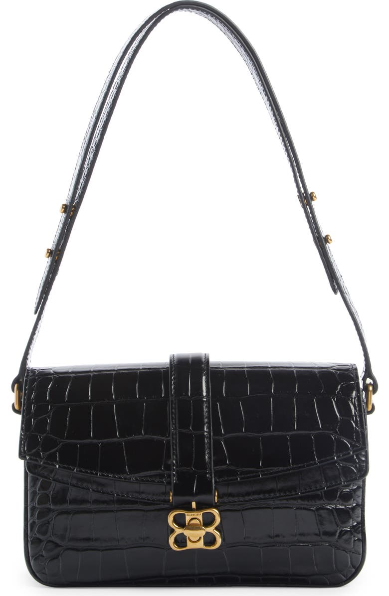 Balenciaga Small Croc Embossed Leather Shoulder Bag, Main, color,
