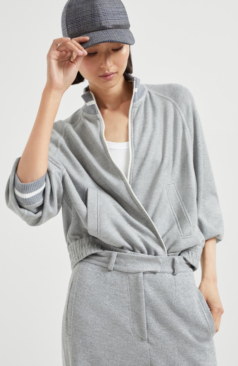 Brunello Cucinelli Sparkling piqué sweatshirt, Alternate, color, Silver