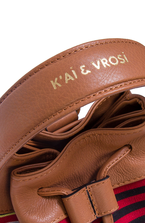 Kai & Vrosi K'ai & Vrosi Leather & Striped Fabric Pattern Convertible Bag In Brown