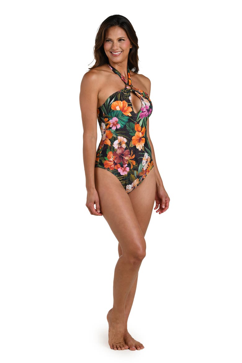 Tropical Hideaway Keyhole One-Piece Swimsuit, Alternate, color, BROWN MULTI