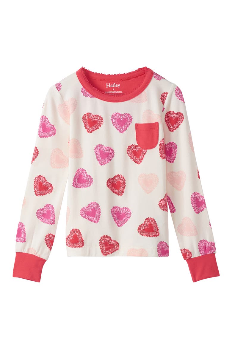 Kids' Cutout Hearts Fitted Two-Piece Pajamas, Alternate, color, NATURAL