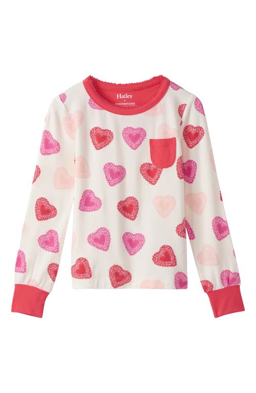 Hatley Kids' Cutout Hearts Fitted Two-piece Pajamas In Neutral