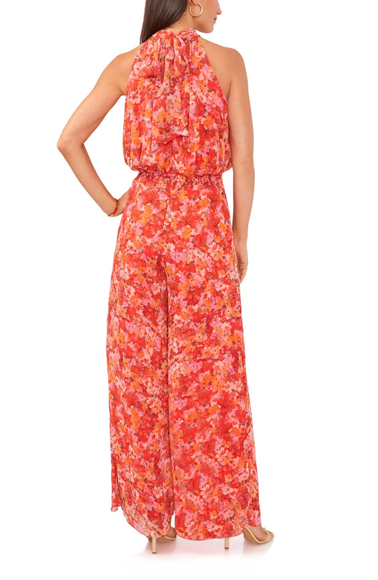 Vince Camuto Floral Halter Sleeveless Wide Leg Plissé Jumpsuit, Alternate, color,