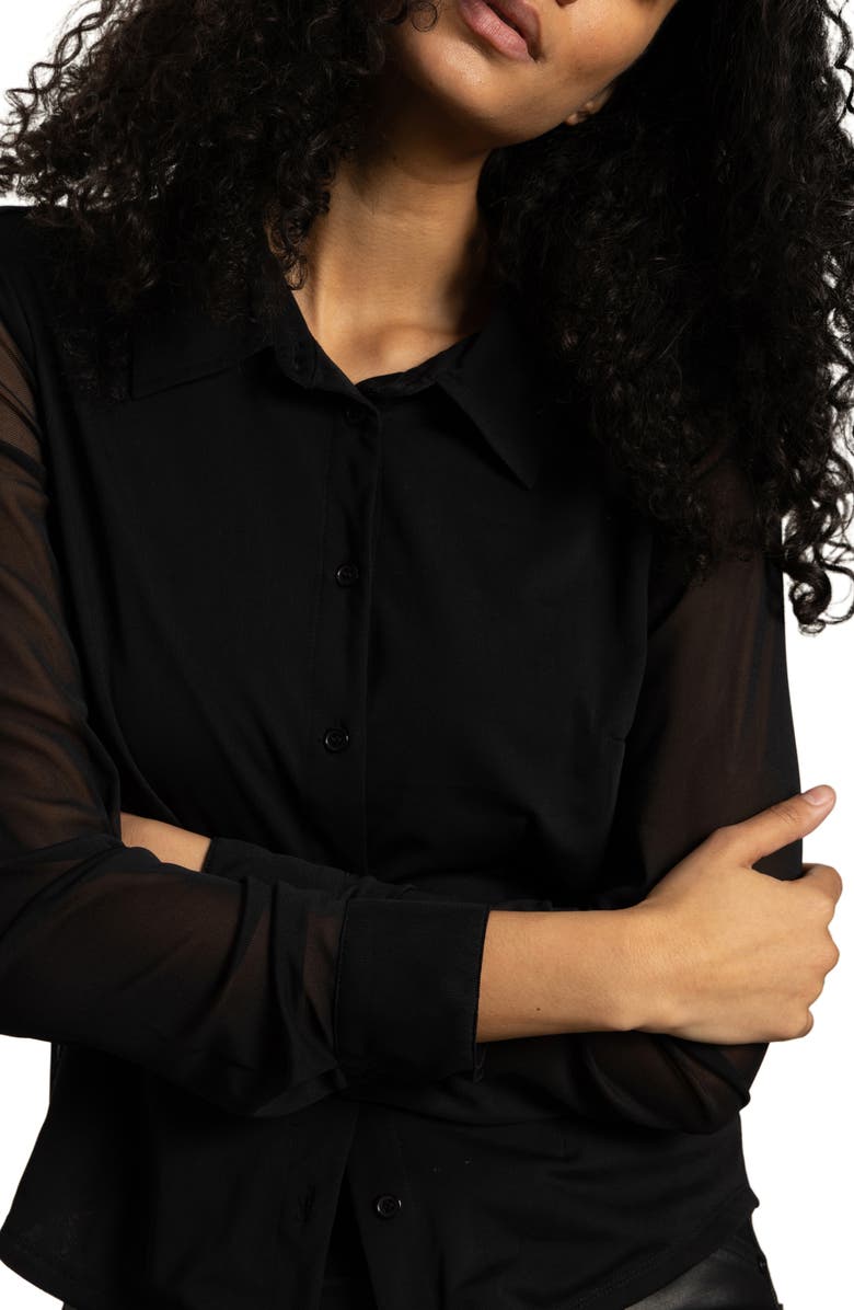 Sanctuary Mesh Button-Up Shirt, Alternate, color, Black