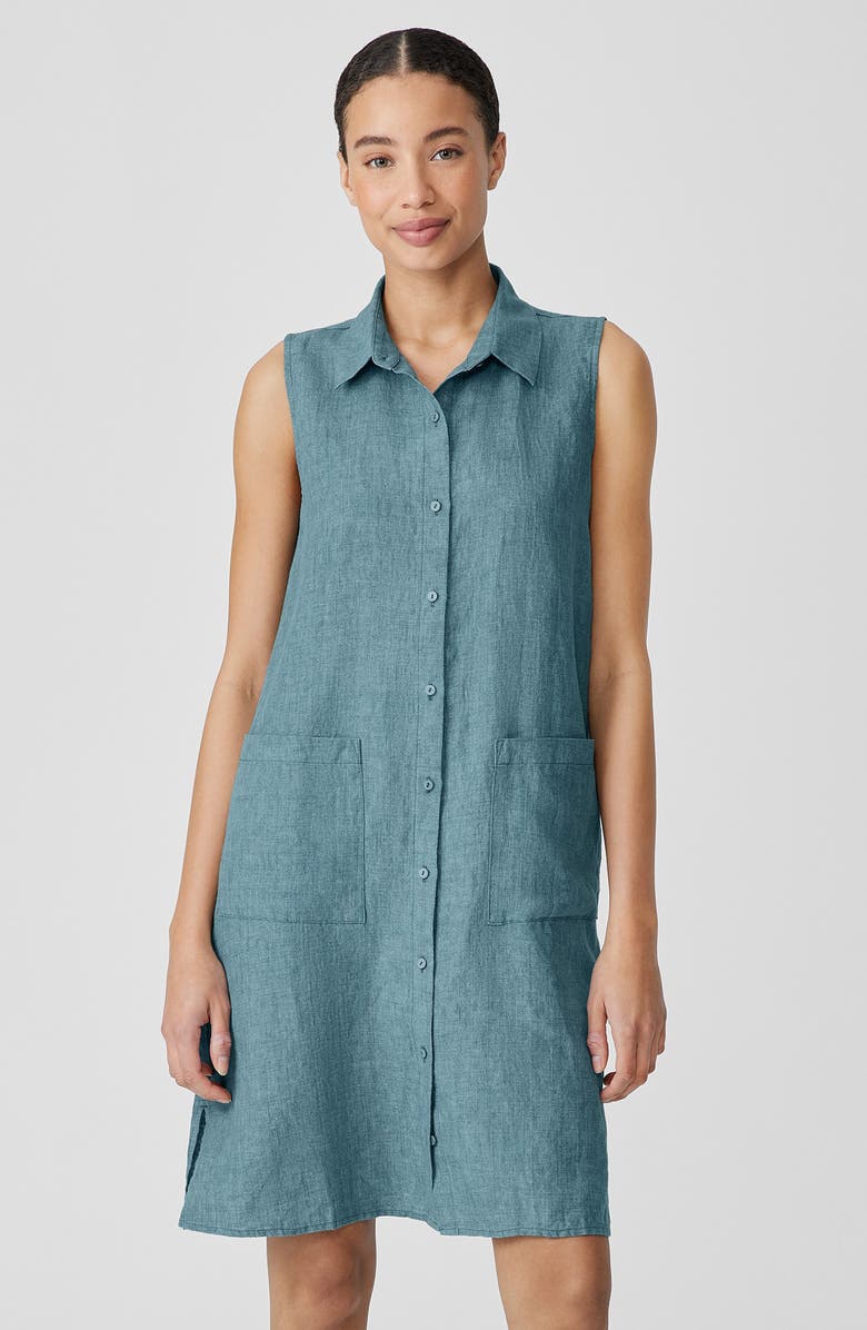 Eileen Fisher Sleeveless Organic Linen Shirtdress, Alternate, color,